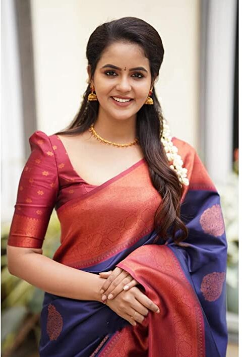 Vamika Weaving Banarasi Jacquard navy Kanjivaram Saree - Distacart