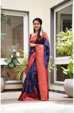Thumbnail for Vamika Weaving Banarasi Jacquard navy Kanjivaram Saree - Distacart