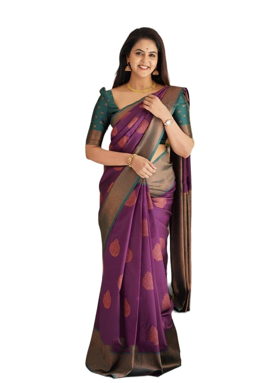 Vamika Weaving Banarasi Jacquard Purple Kanjivaram Saree - Distacart