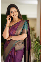 Thumbnail for Vamika Weaving Banarasi Jacquard Purple Kanjivaram Saree - Distacart