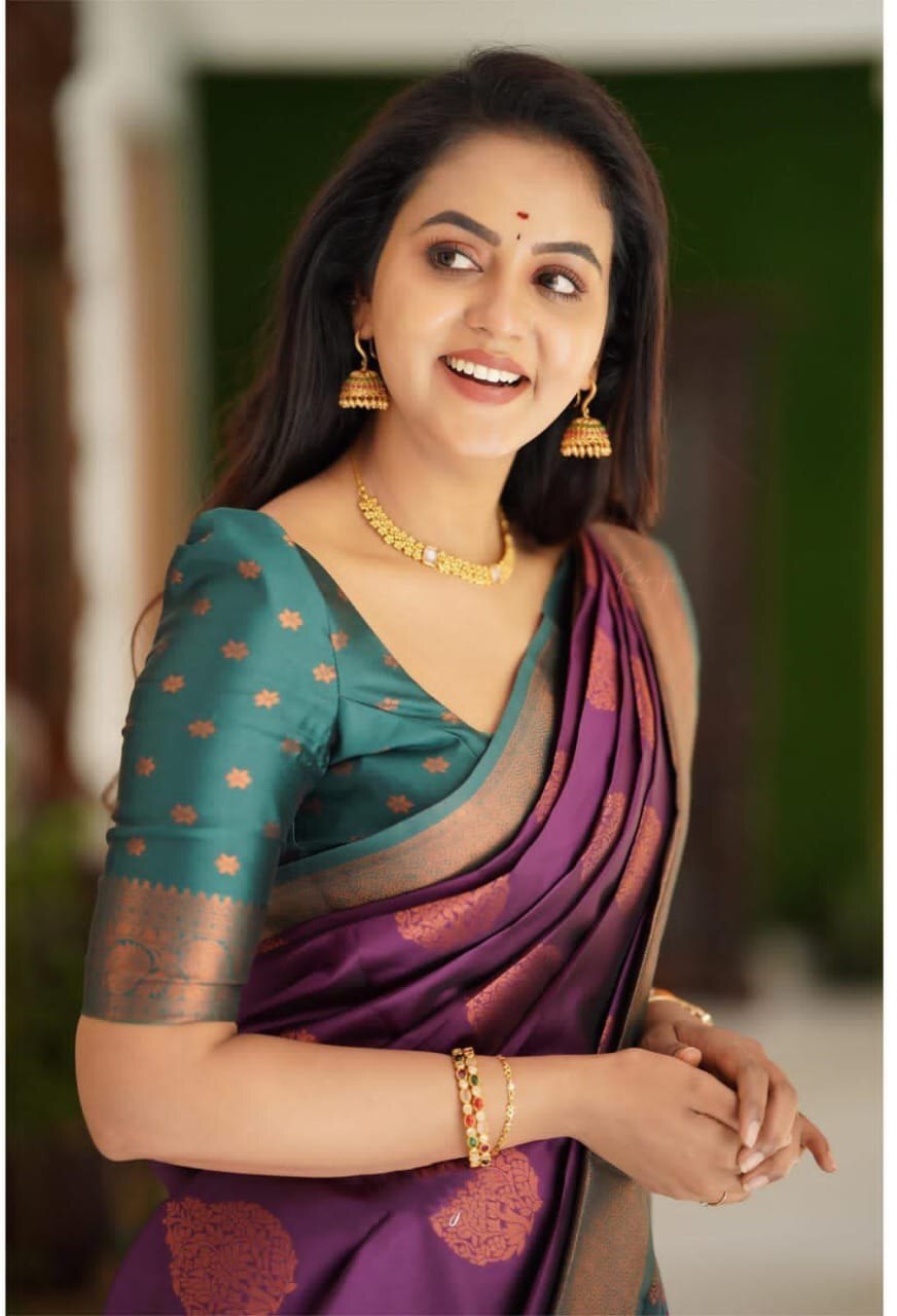 Vamika Weaving Banarasi Jacquard Purple Kanjivaram Saree - Distacart
