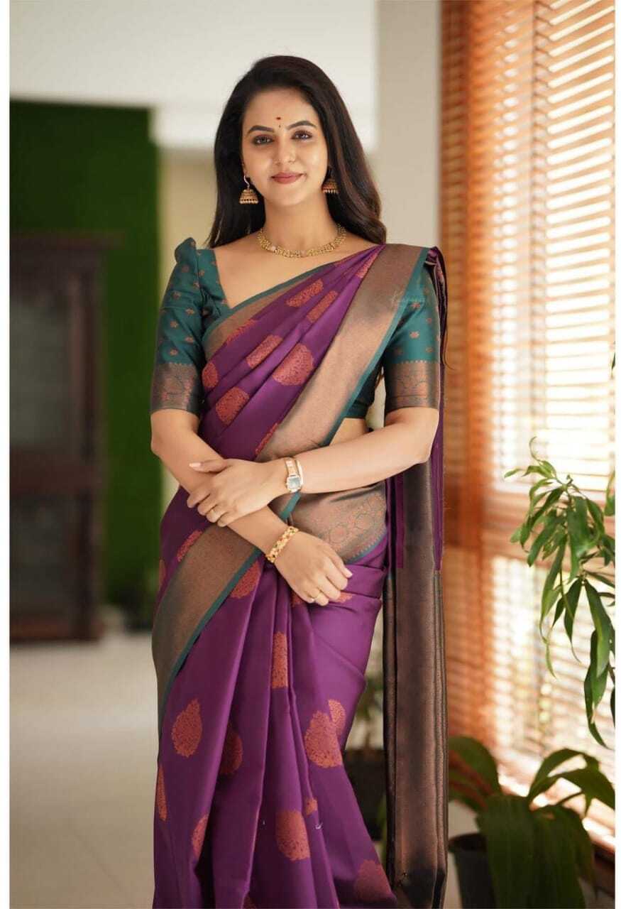 Vamika Weaving Banarasi Jacquard Purple Kanjivaram Saree - Distacart