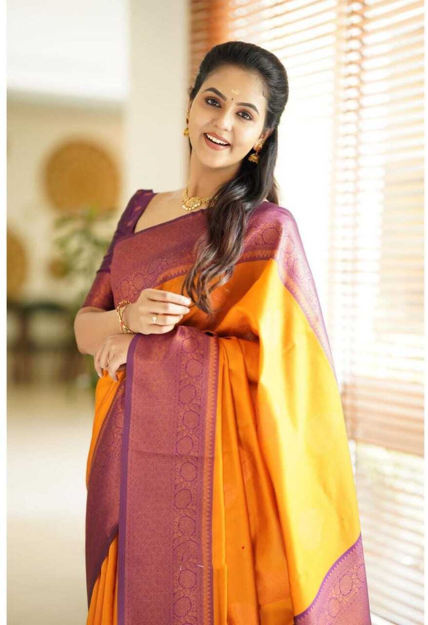 Vamika Weaving Banarasi Jacquard yellow Kanjivaram Saree - Distacart