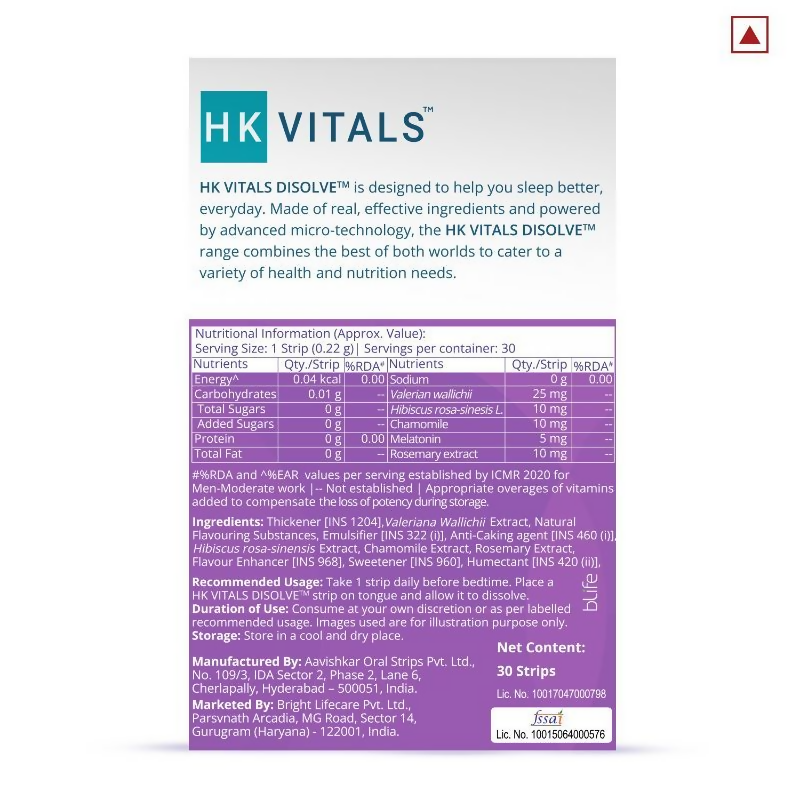 HK Vitals Disolve Melatonin Strips - Mint Lemon Flavour - Distacart