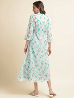 Thumbnail for Light Blue Cotton Solid Flared Dress with Printed Shrug - Yukti - Distacart