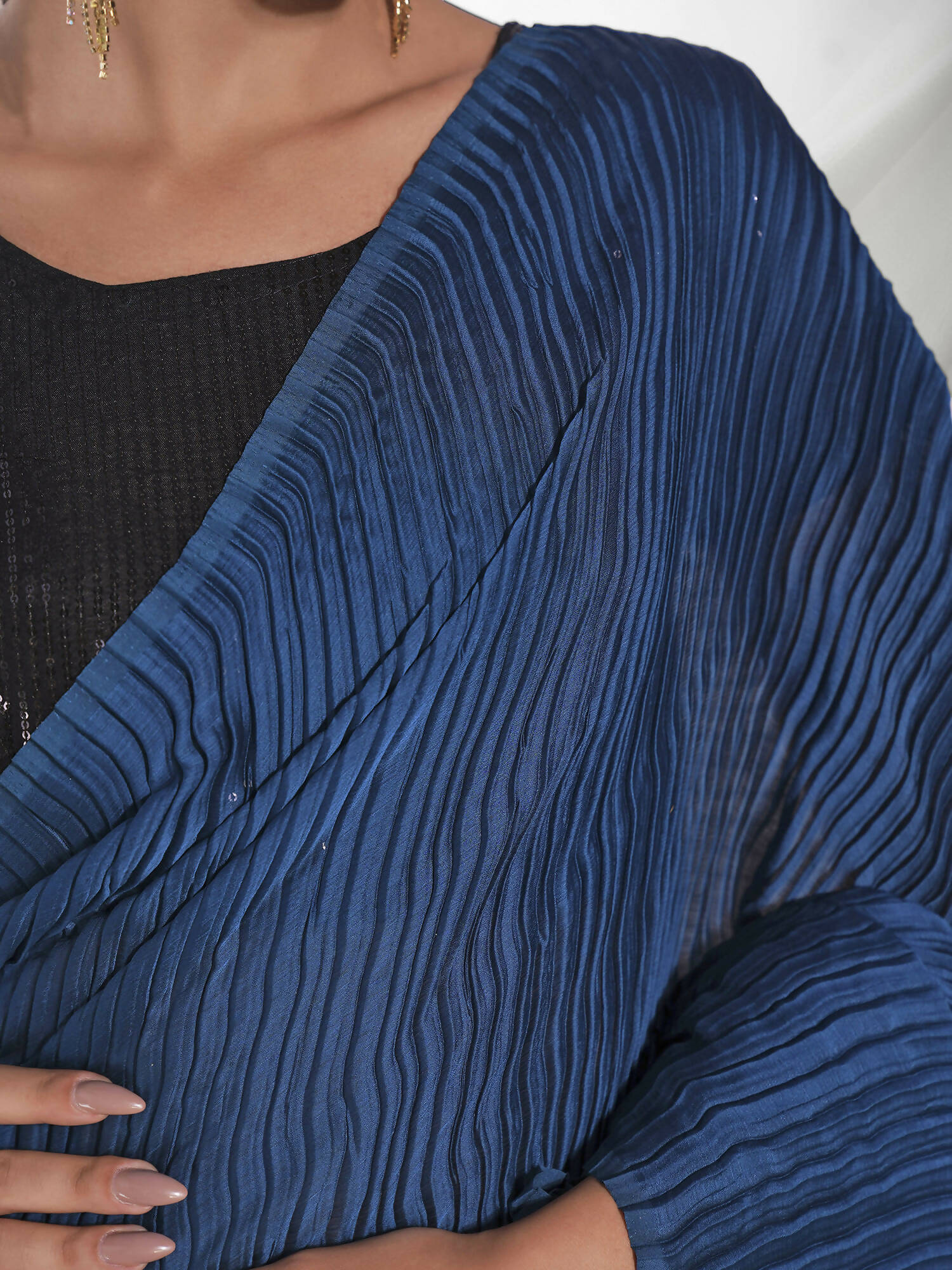 Teal Georgette Solid Texture Saree With Unstitched Blouse Piece - Rajal - Distacart