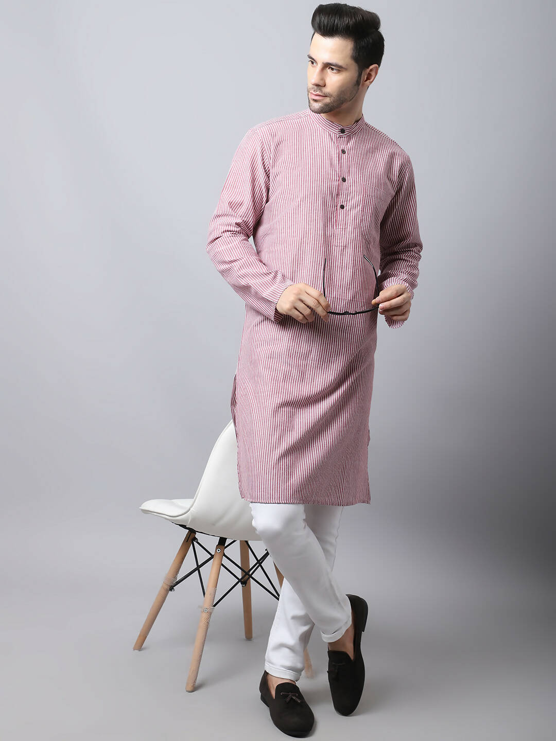 Even Apparels Red Pure Cotton Men's Kurta With Band Collar - Distacart