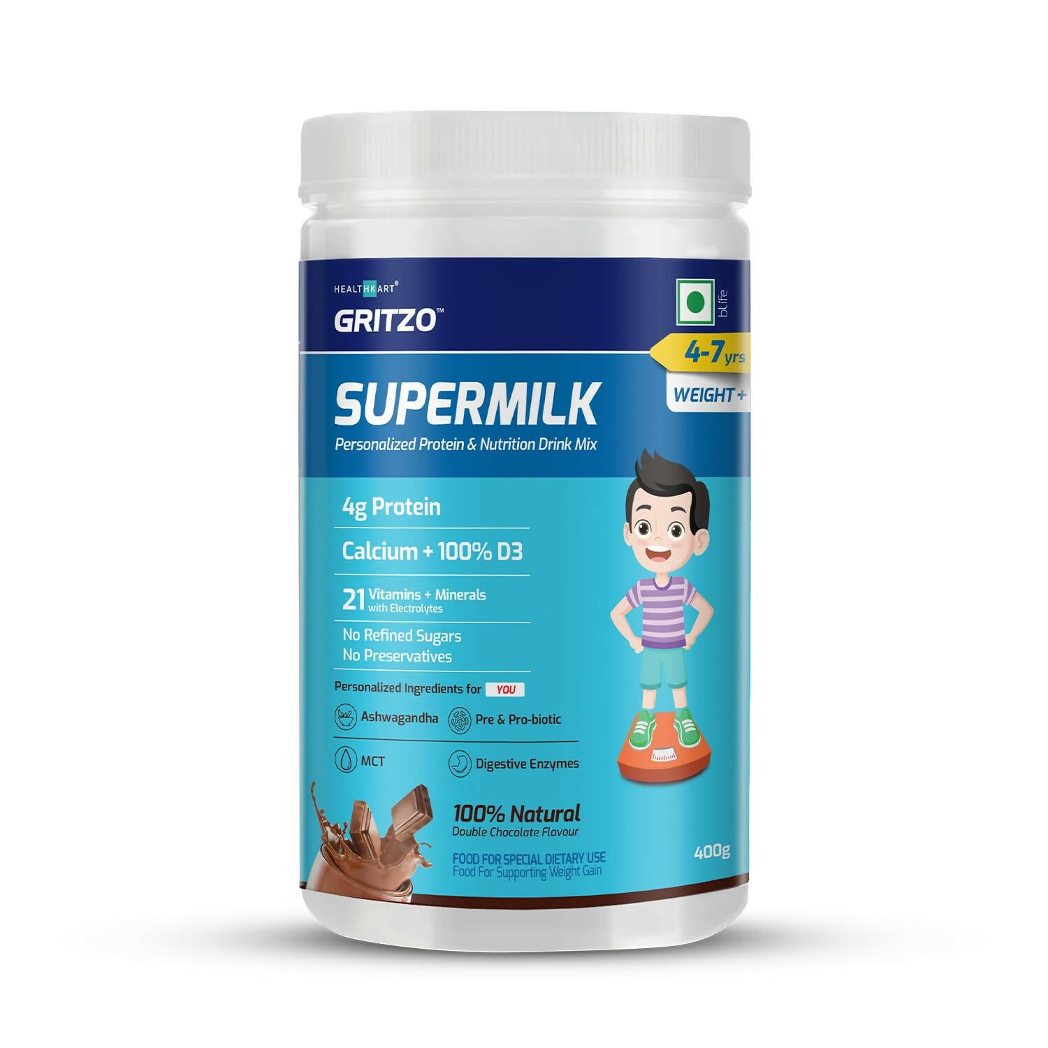 Gritzo Supermilk Weight+ For 4-7Y Boys - Double Chocolate Flavor - Distacart