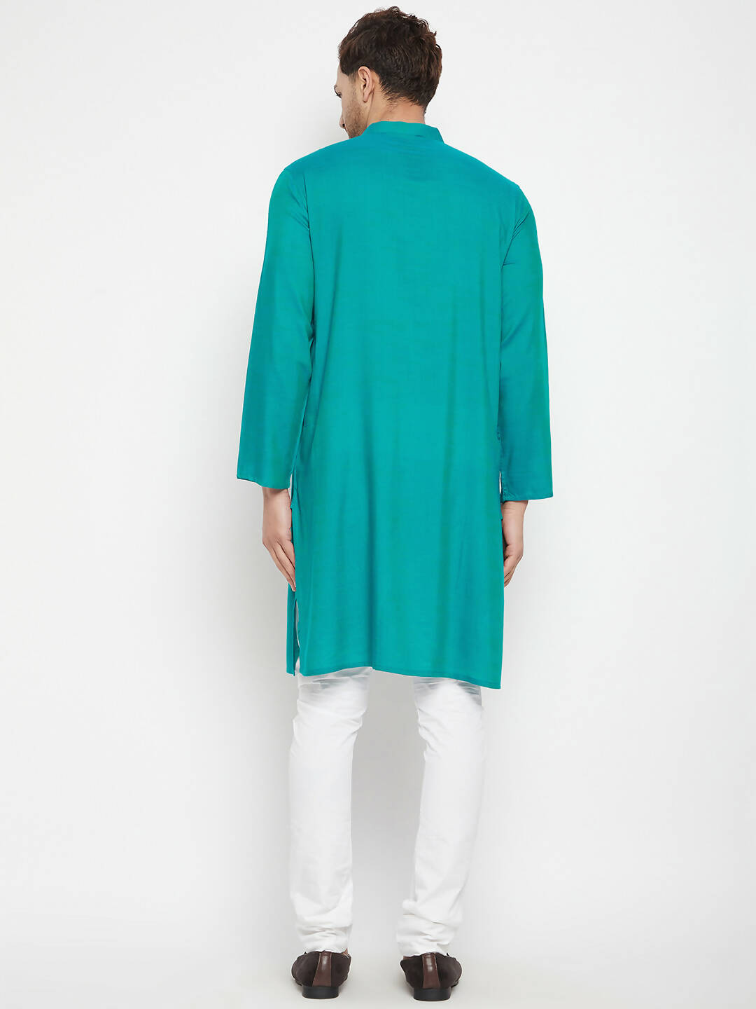 Even Apparels Blue Pure Cotton Long Men's Kurta With Band Collar - Distacart