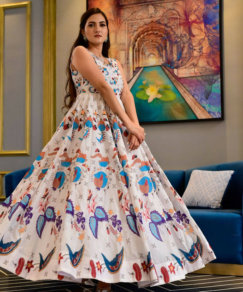 Casual Designer Offwhite Cotton Silk Gown - Anbazaar - Distacart