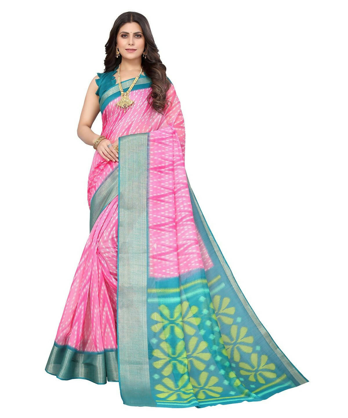 Vamika Cotton Pink Jari Border Bollywood Style Saree (DINO PINK) - Distacart