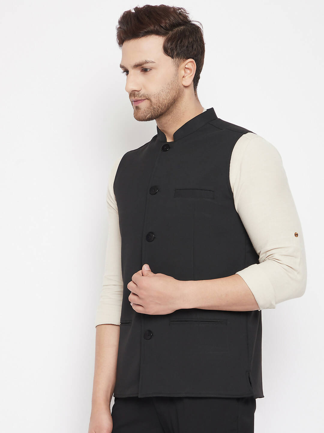 Even Apparels Black Merino Men Woven Nehru Jacket PW668 - Distacart