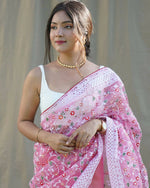 Thumbnail for Vastrasky Pink Organza Saree - Distacart