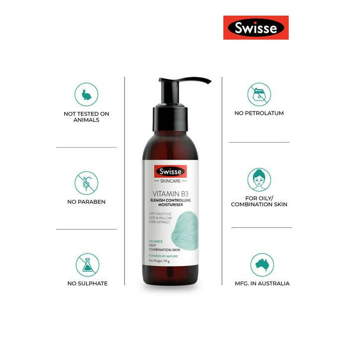 Swisse Skincare Vit B3 Blemish Moisturiser With Green Tea & Willow Bark Extract - Distacart