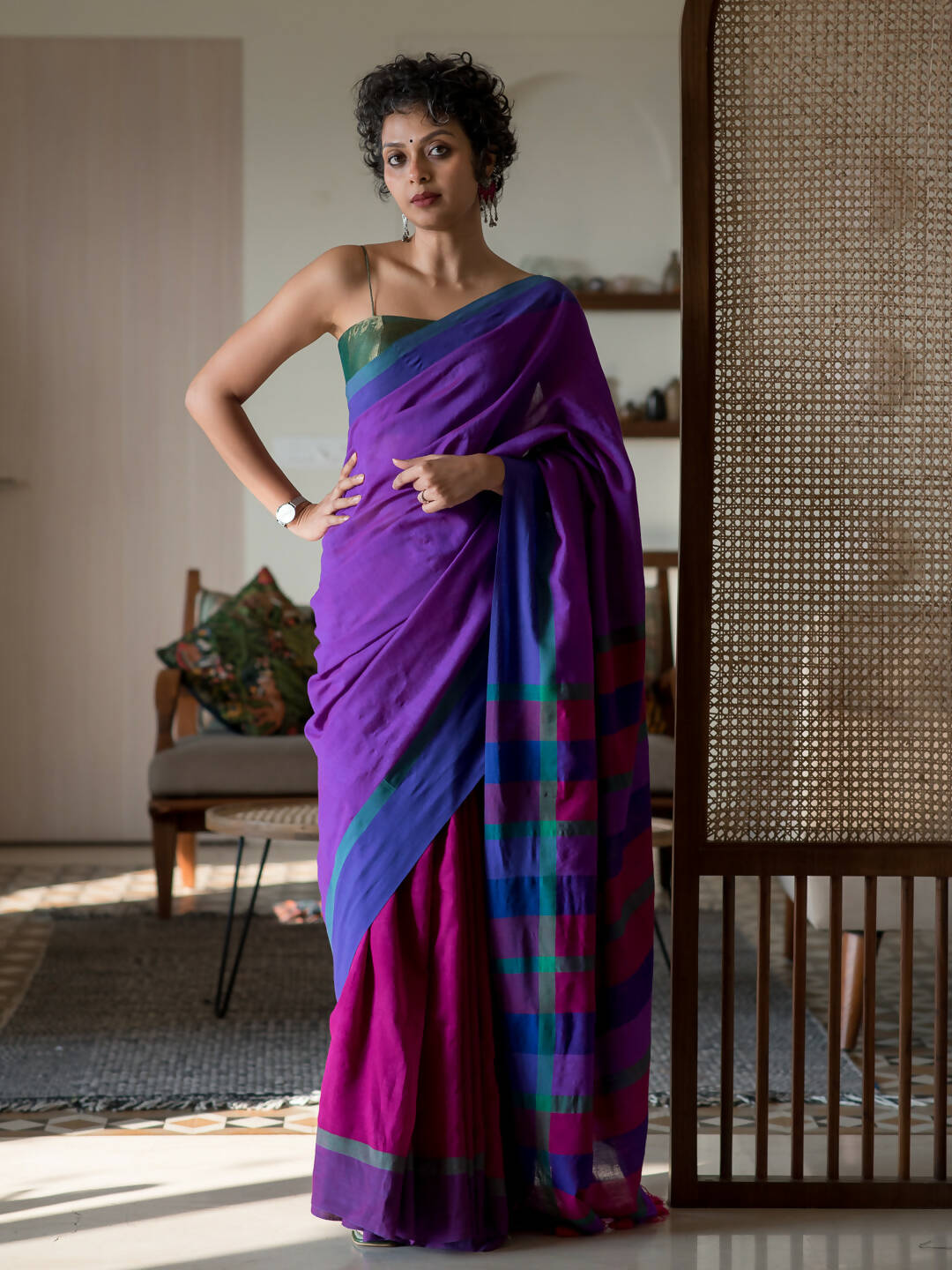 Suta Multi Color Woven Design Cotton Blend Saree - Distacart