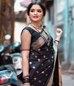 Thumbnail for DEIANA'S Beautiful Golden Jari with New Design Soft Lichi Silk Saree - Black - Distacart
