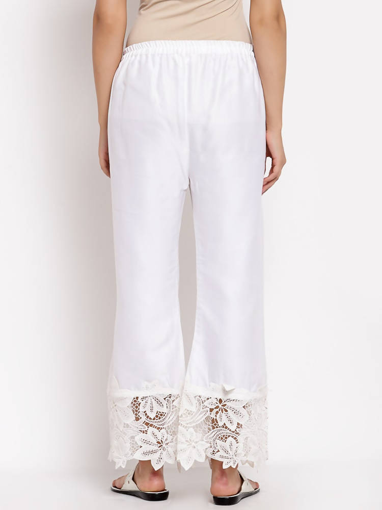 Myshka Women's White Cotton Solid Casual Trouser