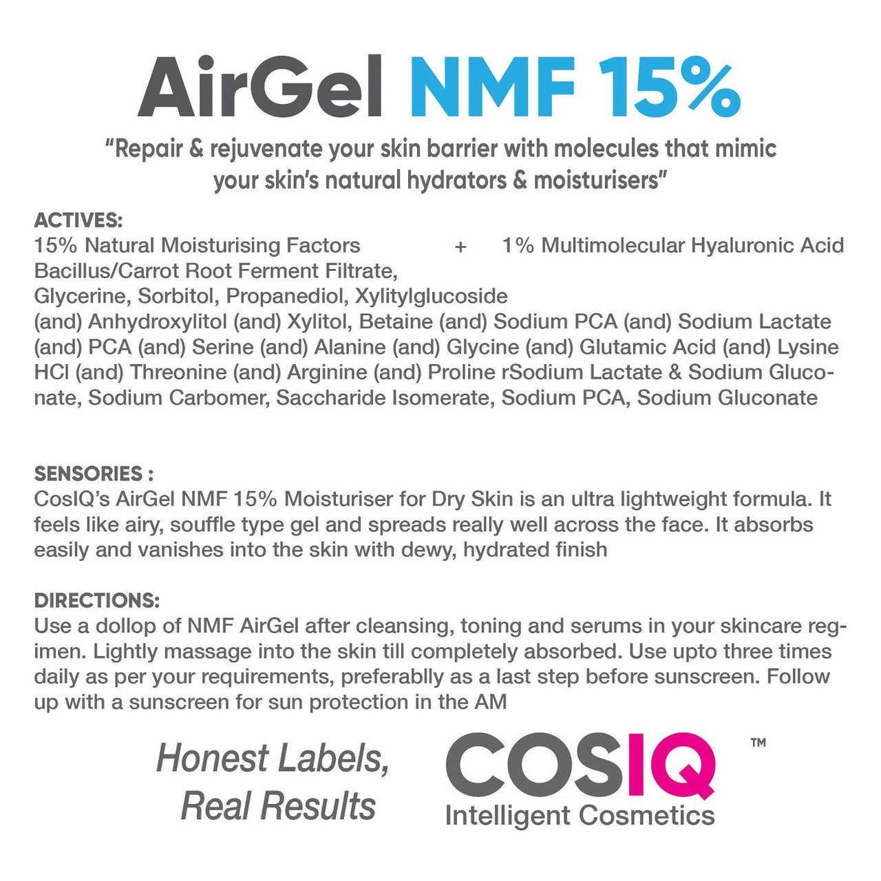 Cos-IQ AirGel NMF 15% for Dry to Normal Skin Moisturizer - Distacart