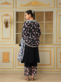 Thumbnail for Pomcha Jaipur Black Saadgi Pink Lotus Black Straight Suit Set - Distacart