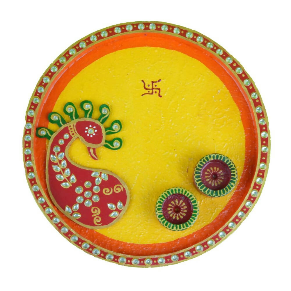 Kundan HandiKrafts Mdf Peacock Pooja Thali (Round) - Distacart