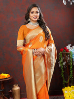 Thumbnail for Lorenvalley Fashion Orange Soft Silk Woven Design Gold Zari Weaving Saree - Distacart