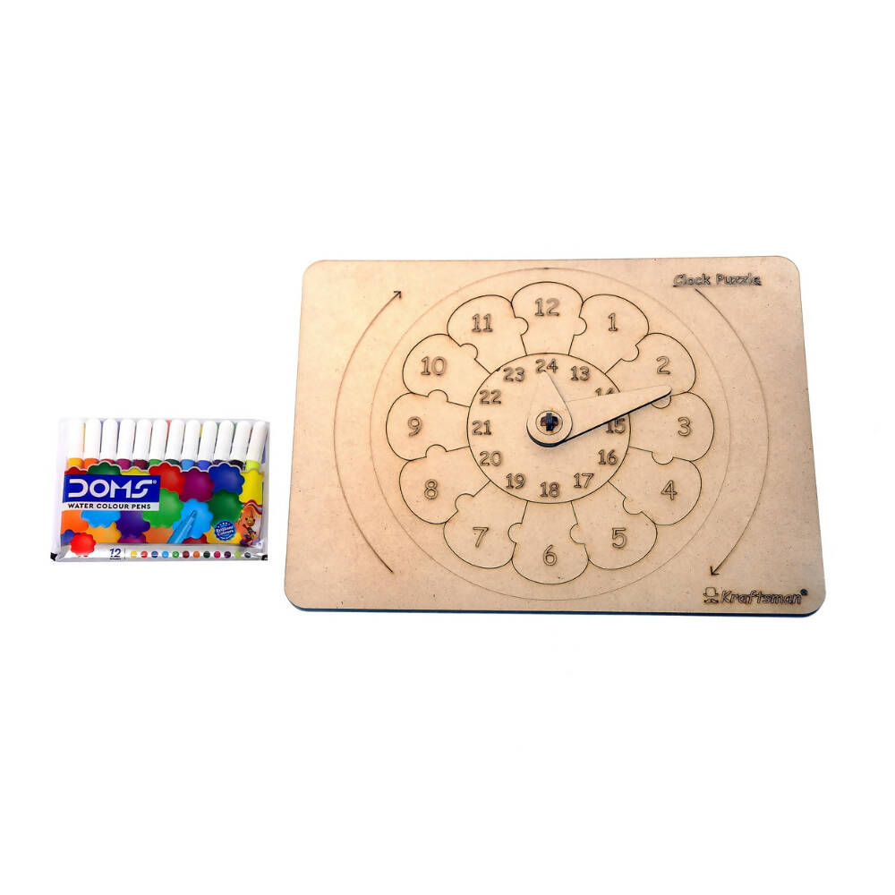 Kraftsman 24 Hour And Minutes Clock Learning Puzzle Board | Color Kit Included - Distacart