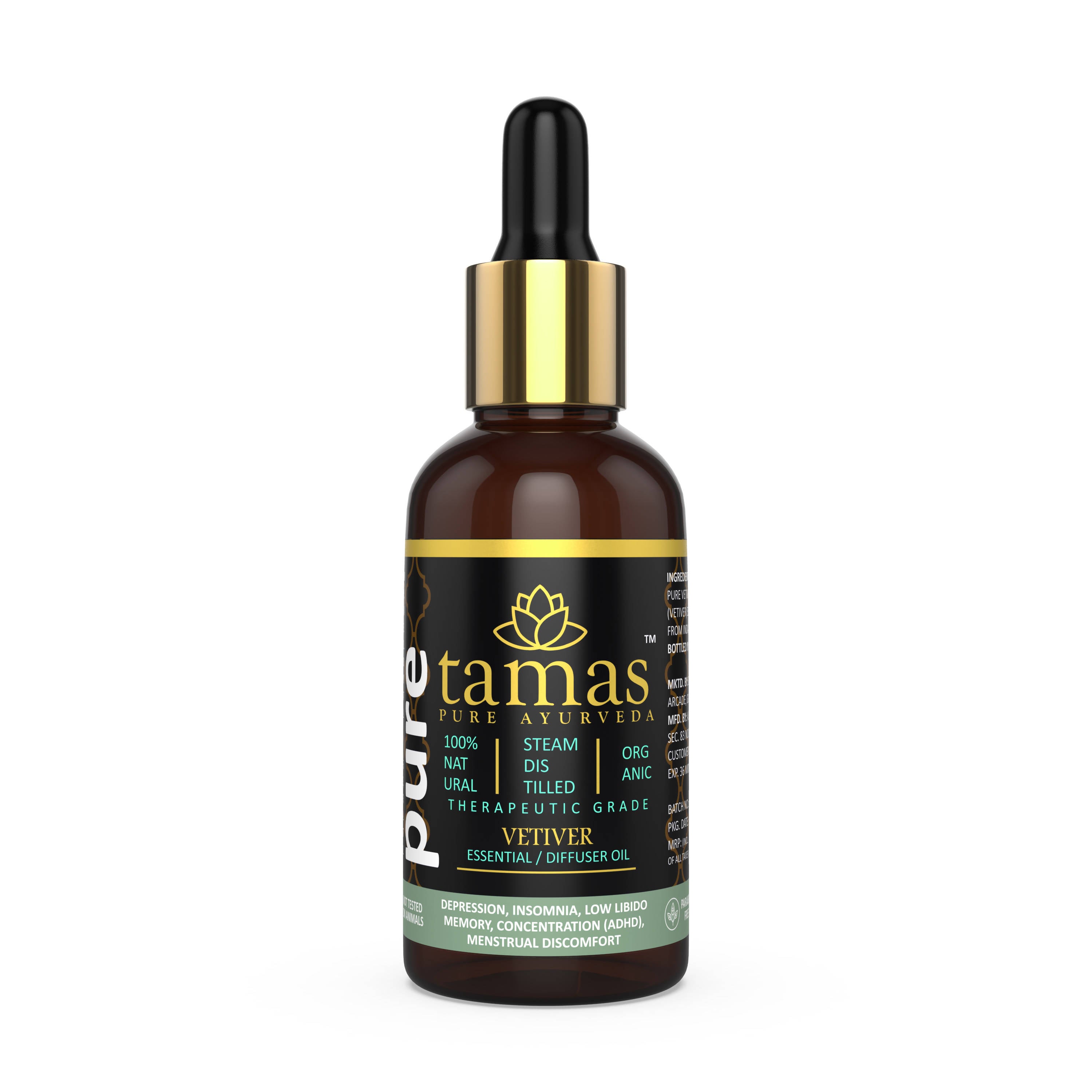 Tamas Pure Ayurveda 100% Organic Vetiver Essential Oil - USDA Certified Organic - Distacart