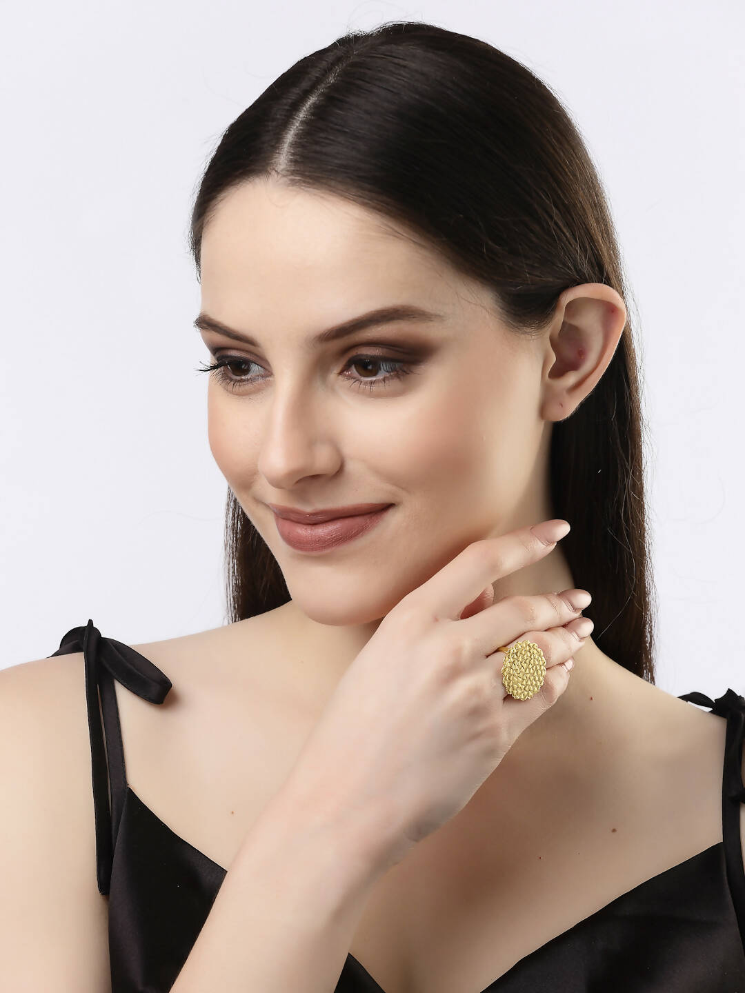 NVR Women Gold-Plated Circular Adjustable Finger Ring - Distacart