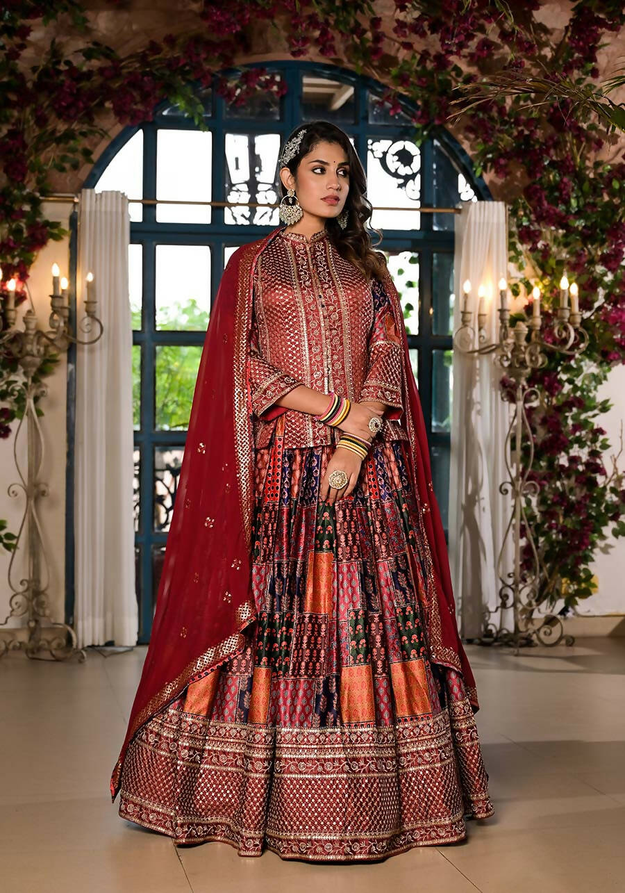Women's Wedding Traditional Multi Dull Satin Lehenga Choli - Kaushlya - Distacart