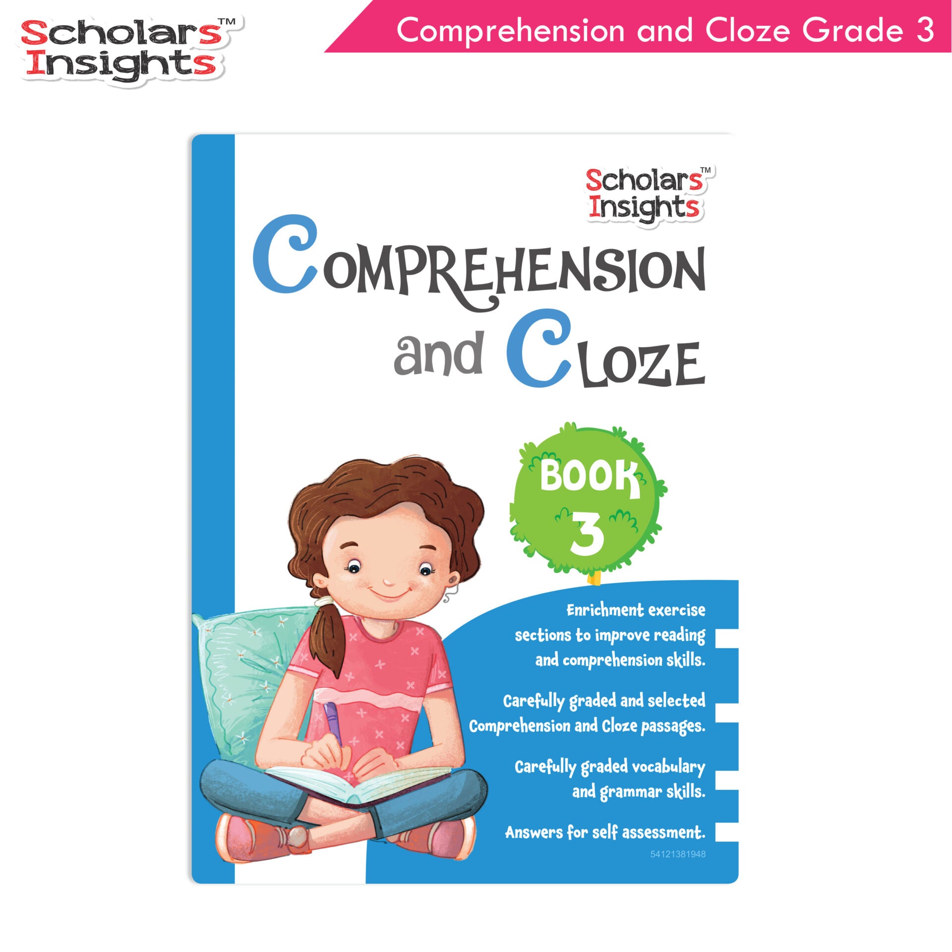Scholars Insights Comprehension and Cloze Grade 3|English Vocabulary, Grammar Skill Book 3| Ages 8-9 Years - Distacart