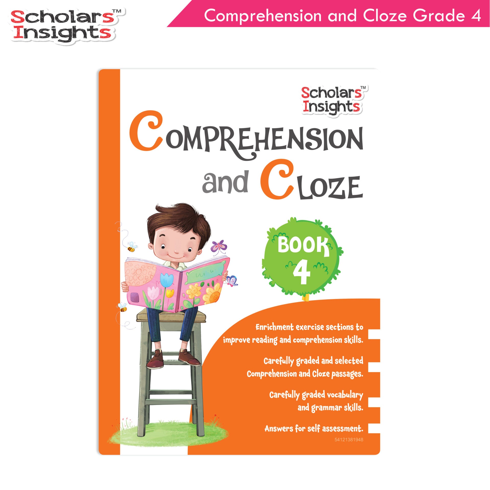 Scholars Insights Comprehension and Cloze Grade 4|English Vocabulary, Grammar Skill Book 4| Ages 9-10 Years - Distacart