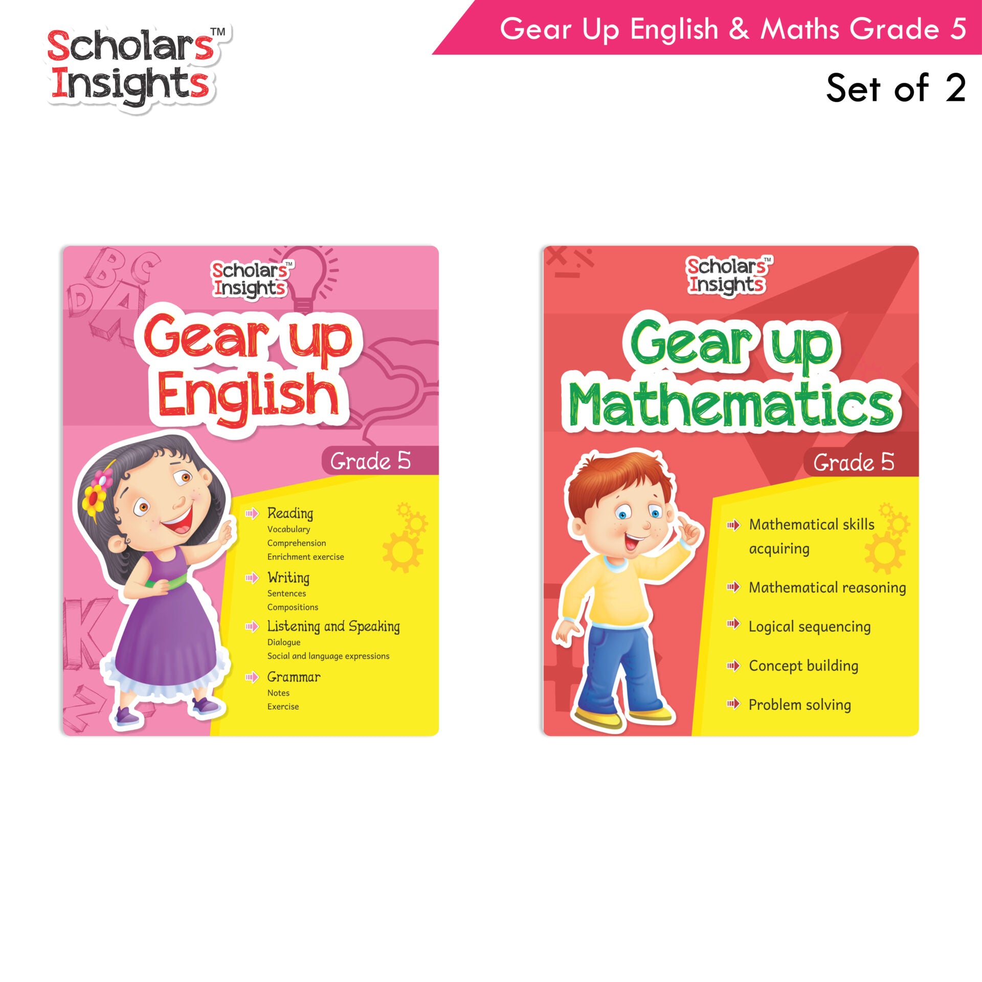 Scholars Insights Gear Up English & Maths Grade 5 Books Set Of 2| Grammar Skills, Maths Logical Reasoning, Problem Solving Book| Ages 10-11 Years - Distacart