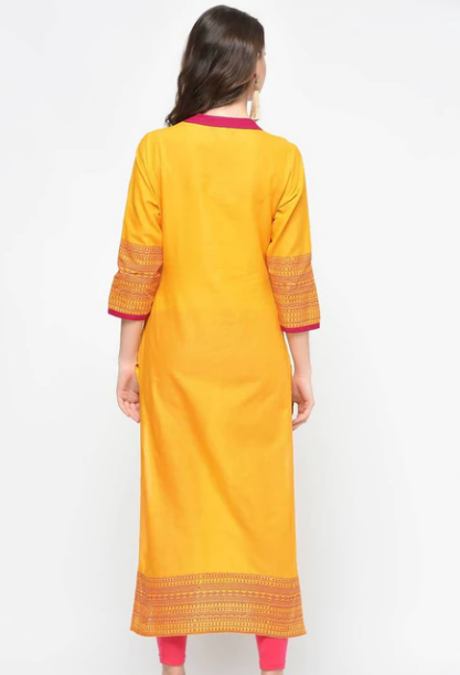 Cheera Hand Block Print Mustard Color Latest Fashion Straight Kurta