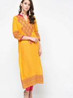 Thumbnail for Cheera Hand Block Print Mustard Color Latest Fashion Straight Kurta