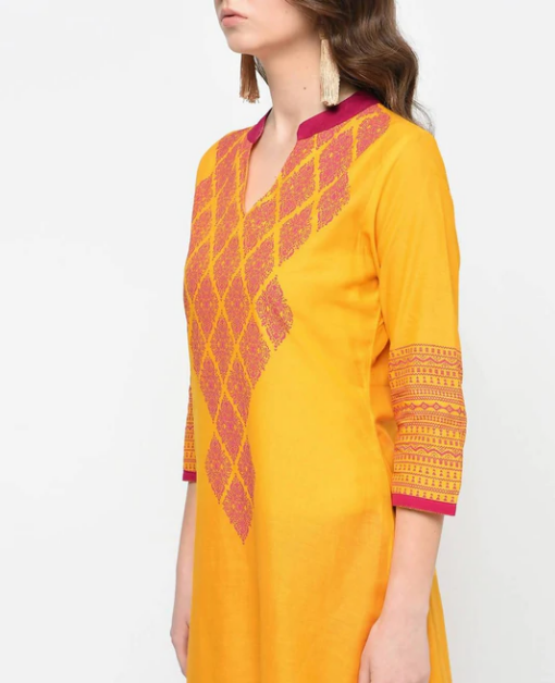 Cheera Hand Block Print Mustard Color Latest Fashion Straight Kurta