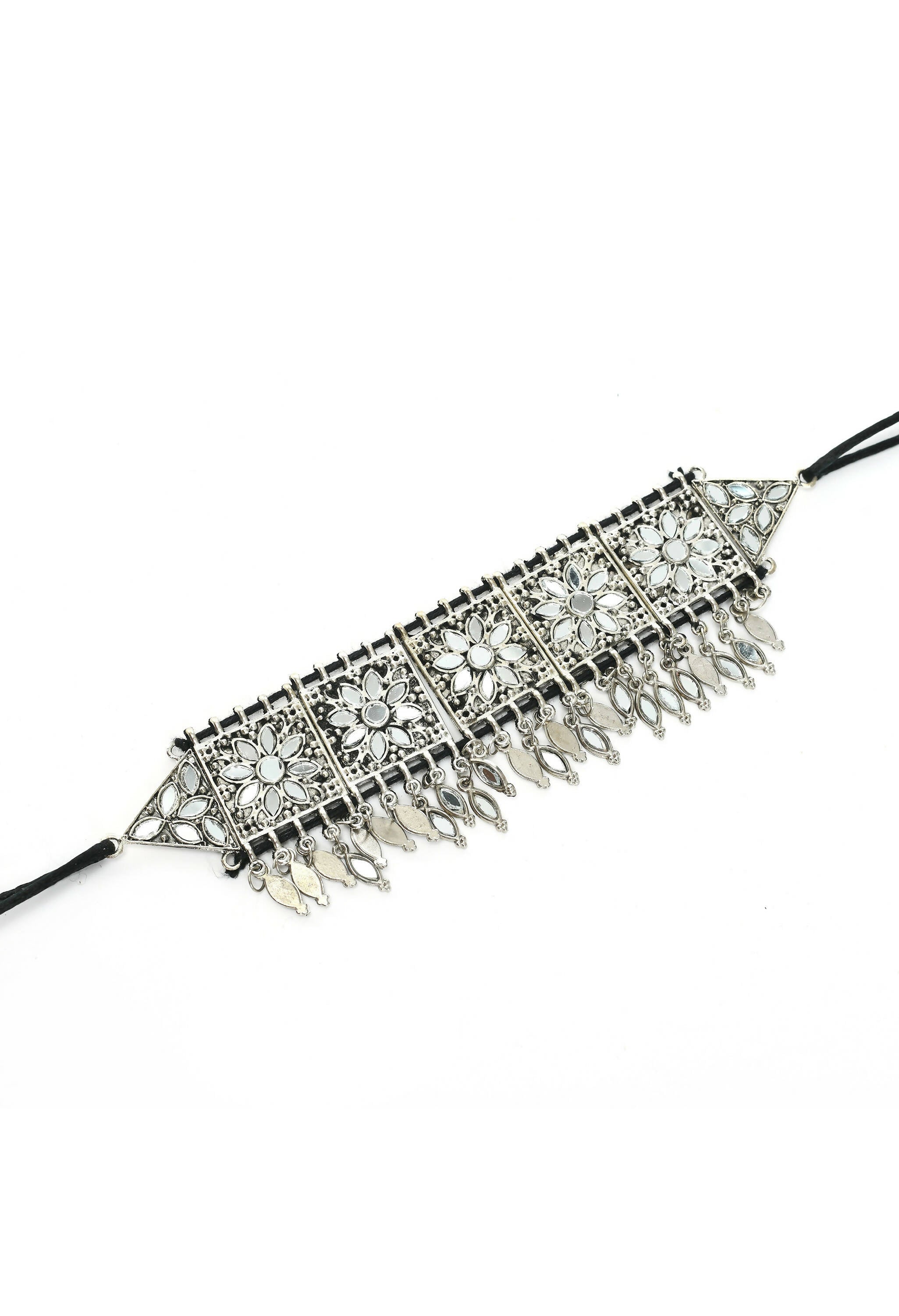 Mominos Fashion Johar Kamal Women Silver-Plated Brass Finish Mirror Work Choker - Distacart