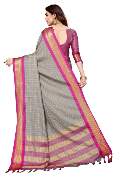 Vamika Weaving Beautiful Grey Cotton Silk Saree - Distacart