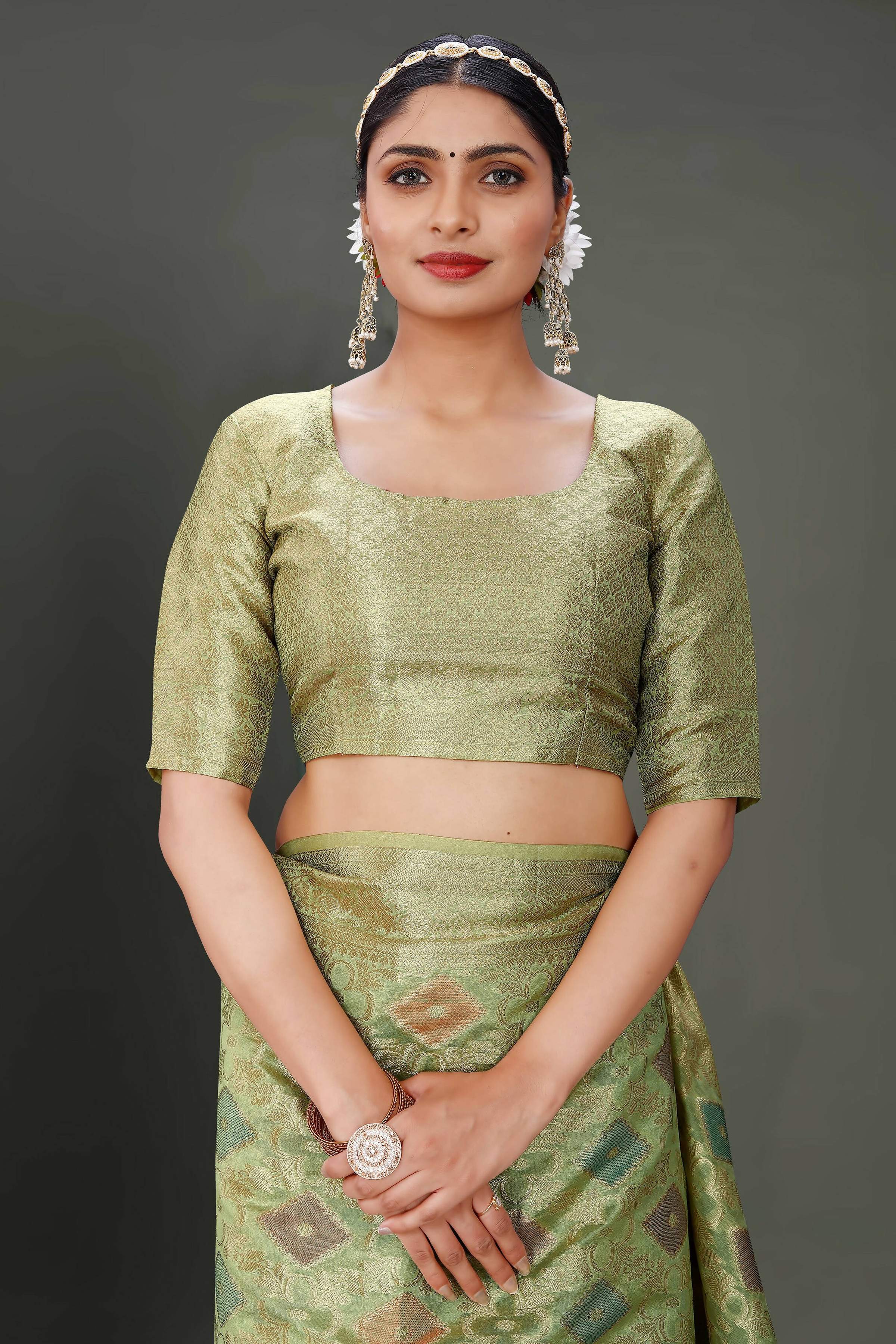 Green Soft Organza Woven Design Saree With Unstitched Blouse Piece - Zaara - Distacart