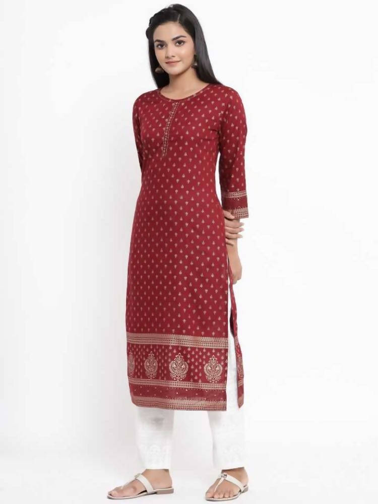 Yufta Maroon Printed Kurta