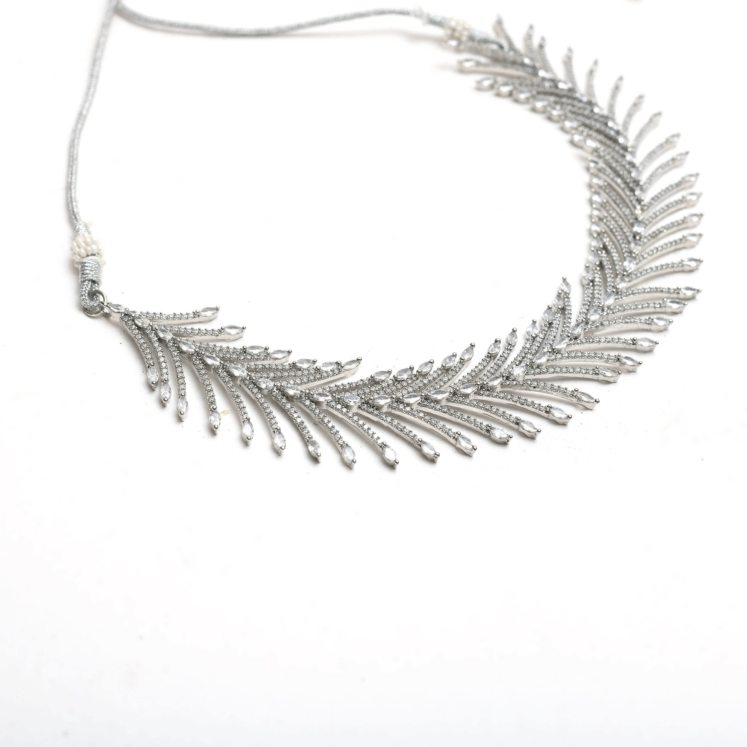 Mominos Fashion Johar Kamal Silver-Plated American Diamond White Choker Set - Distacart