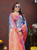 Thumbnail for Lorenvalley Fashion Lavender Kanjivaram Silk Woven Design with Zari Weaving Saree - Distacart
