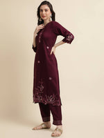 Thumbnail for Purple Chinon Silk Embroidered Straight Kurta with Trouser & Dupatta - Salimar - Distacart