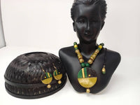 Thumbnail for Terracotta Round Pendant Boho Style Medium Necklace Set With Hangings