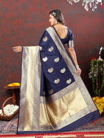 Thumbnail for Lorenvalley Fashion Navyblue Soft Silk Woven Design Gold Zari Weaving Saree - Distacart