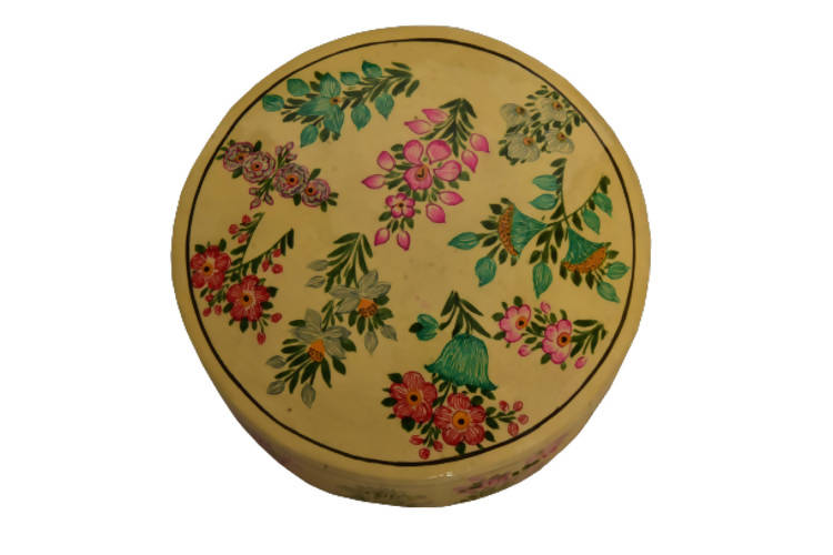 Nizalia Floral Motif Embossed Cream Paper Mache Round Coasters