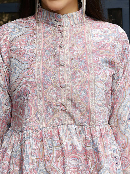 Light Pink Rayon Floral Printed Top with Matching Bottom - Eesha - Distacart