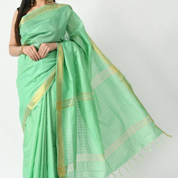 Mominos Fashion Moeza Sea Green Bhagalpuri Handloom Silk Raj Shree Saree with unstitched Blouse piece - Distacart