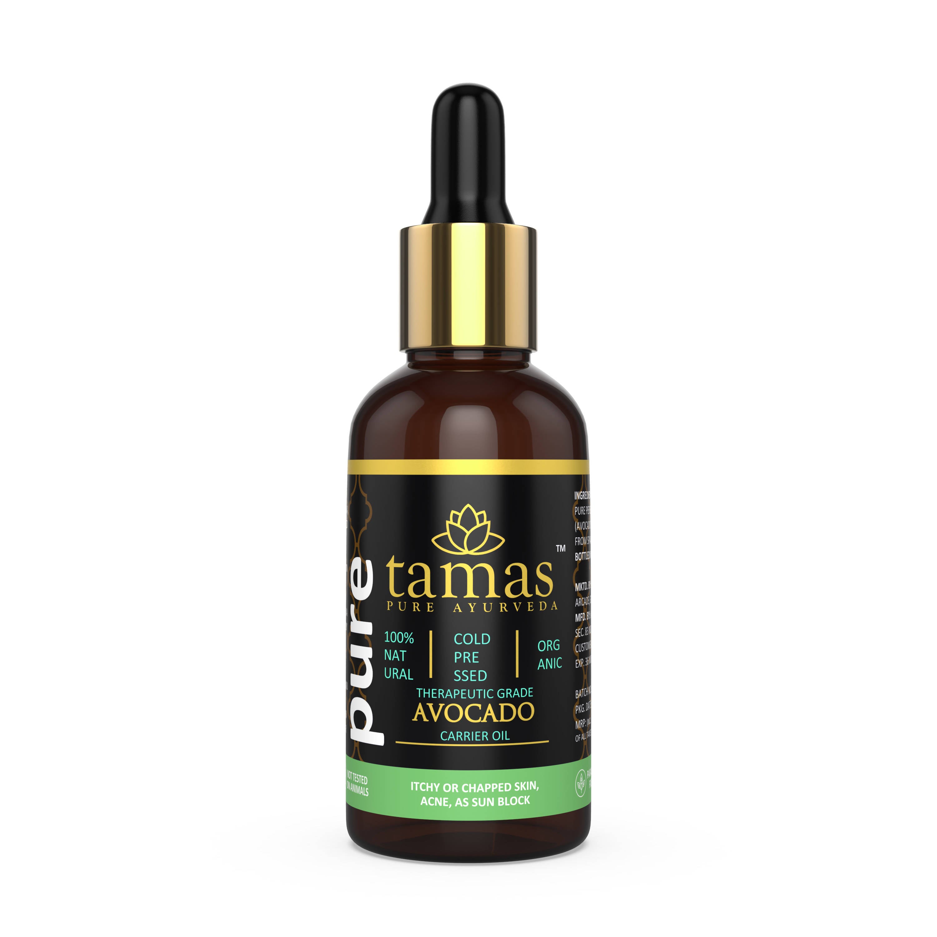 Tamas Pure Ayurveda 100% Organic Avocado Cold Pressed Carrier Oil- USDA Certified Organic- 30ML - Distacart