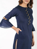 Thumbnail for Aniyah Cotton Criss Cross Bell Sleeves Navy Blue Straight Kurta (AN-145K)