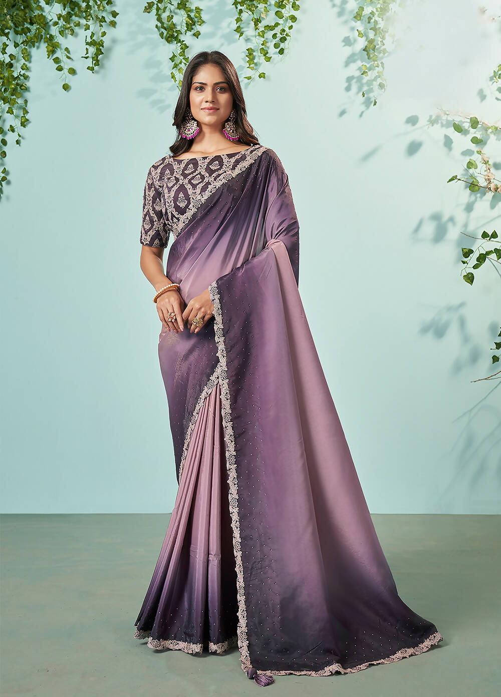 Purple Crepe Silk Solid Saree With Unstitched Blouse Piece - Norita Ikshita - Distacart